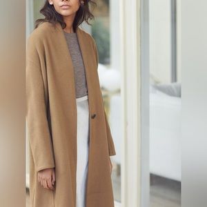 Vince High Collar V Neck Coat in Camel